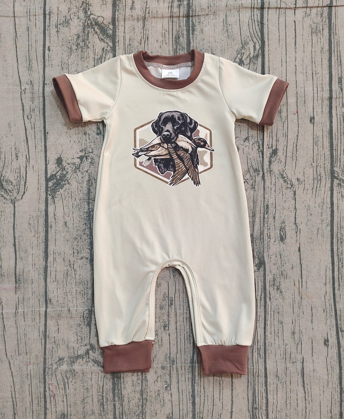12.8 SR3680 Sample No Moq Baby Boys Camo Ducks Dogs Hunting Footie Rompers