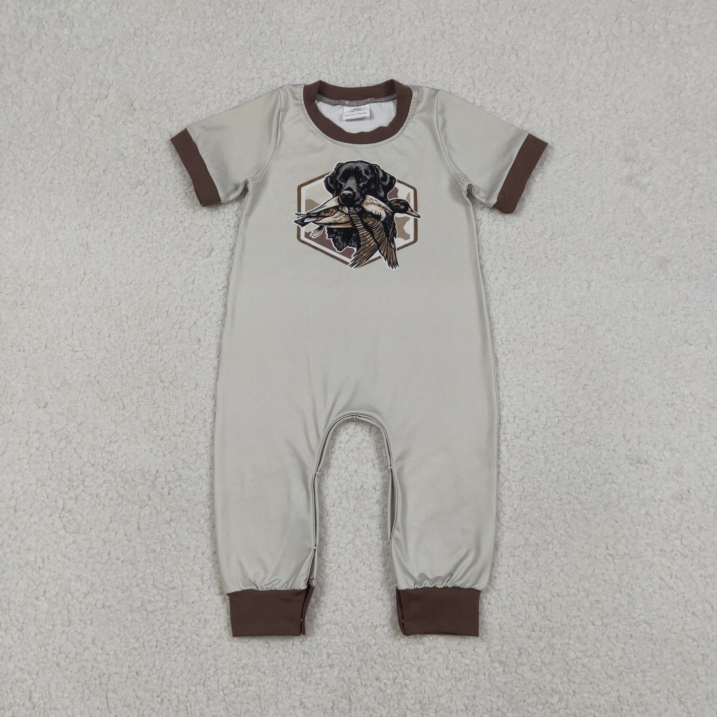 12.26 RTS NO MOQ （In stock）SR3680 Baby Boys Rompers Baby Boys Camo Ducks Dogs Hunting Footie Rompers