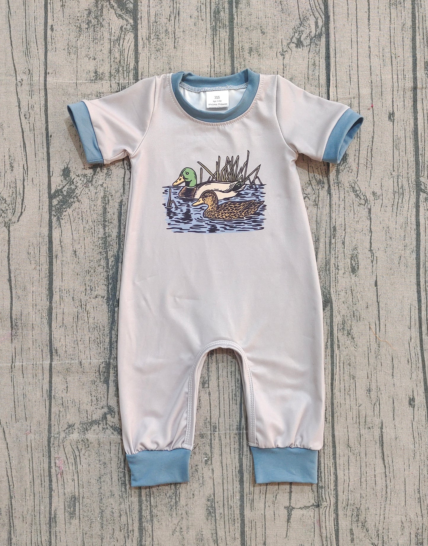 12.8 SR3682 Sample No Moq Baby Boys Ducks Hunting Footie Rompers