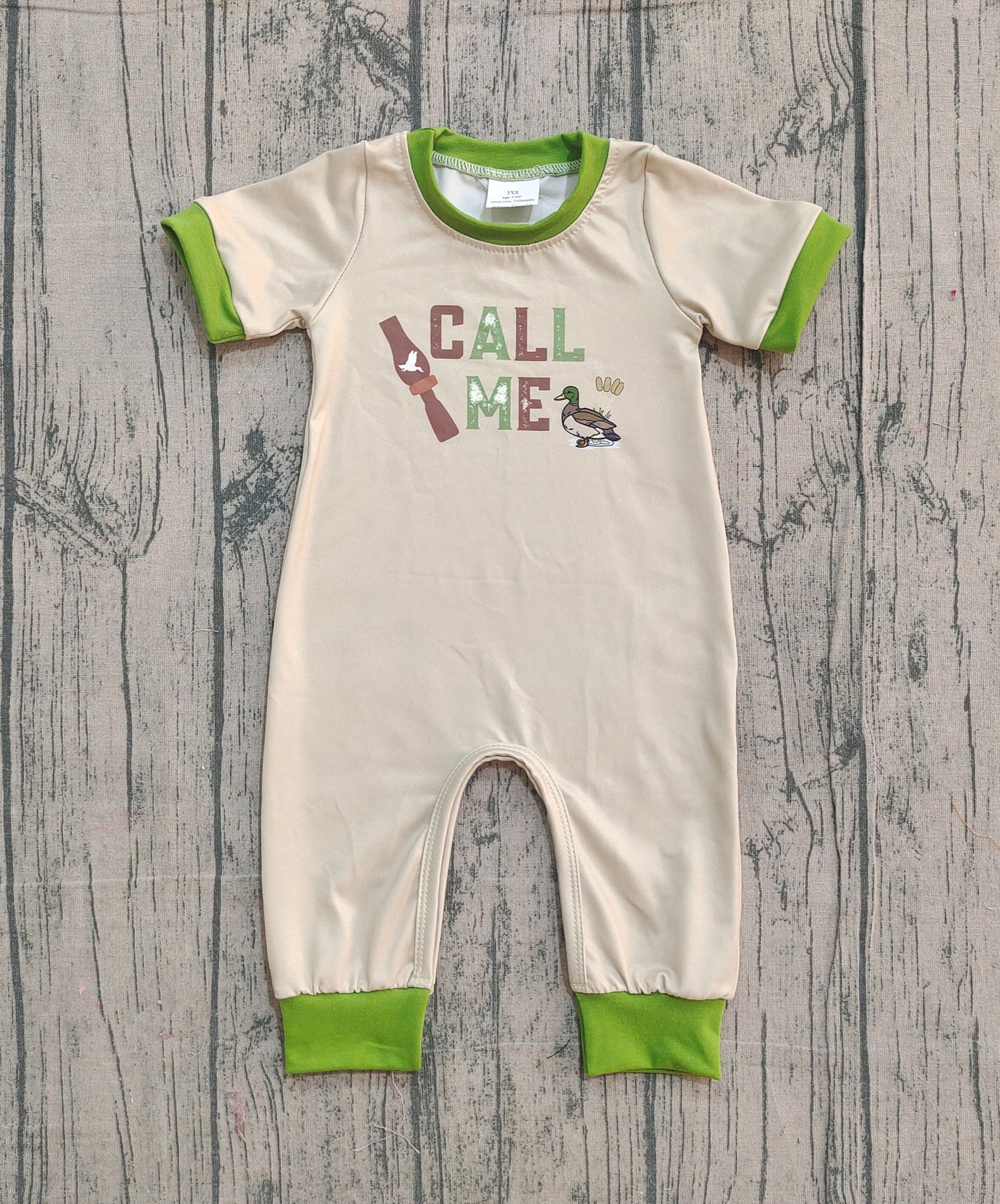 12.8 SR3684 Sample No Moq Baby Boys Ducks Call Me Hunting Footie Rompers