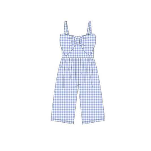 11.27 RTS NO MOQ （In stock）SR3697 Baby Girls Lavender Checked Strap Bows Pant Jumpsuits