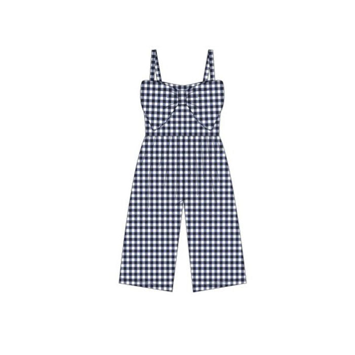 11.27 RTS NO MOQ （In stock）SR3698 Baby Girls Black Checked Strap Bows Pant Jumpsuits