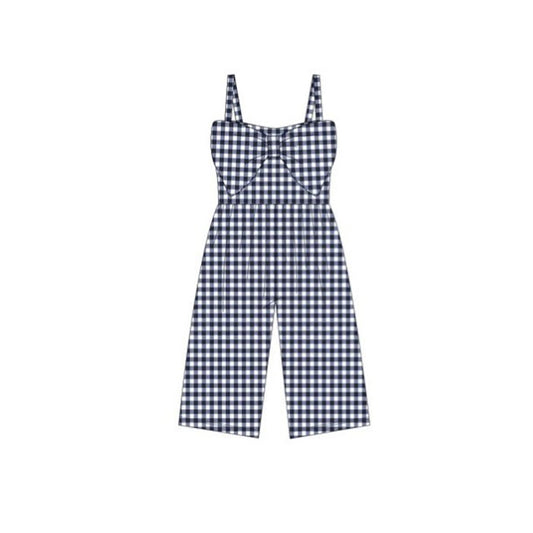 11.27 RTS NO MOQ （In stock）SR3698 Baby Girls Black Checked Strap Bows Pant Jumpsuits