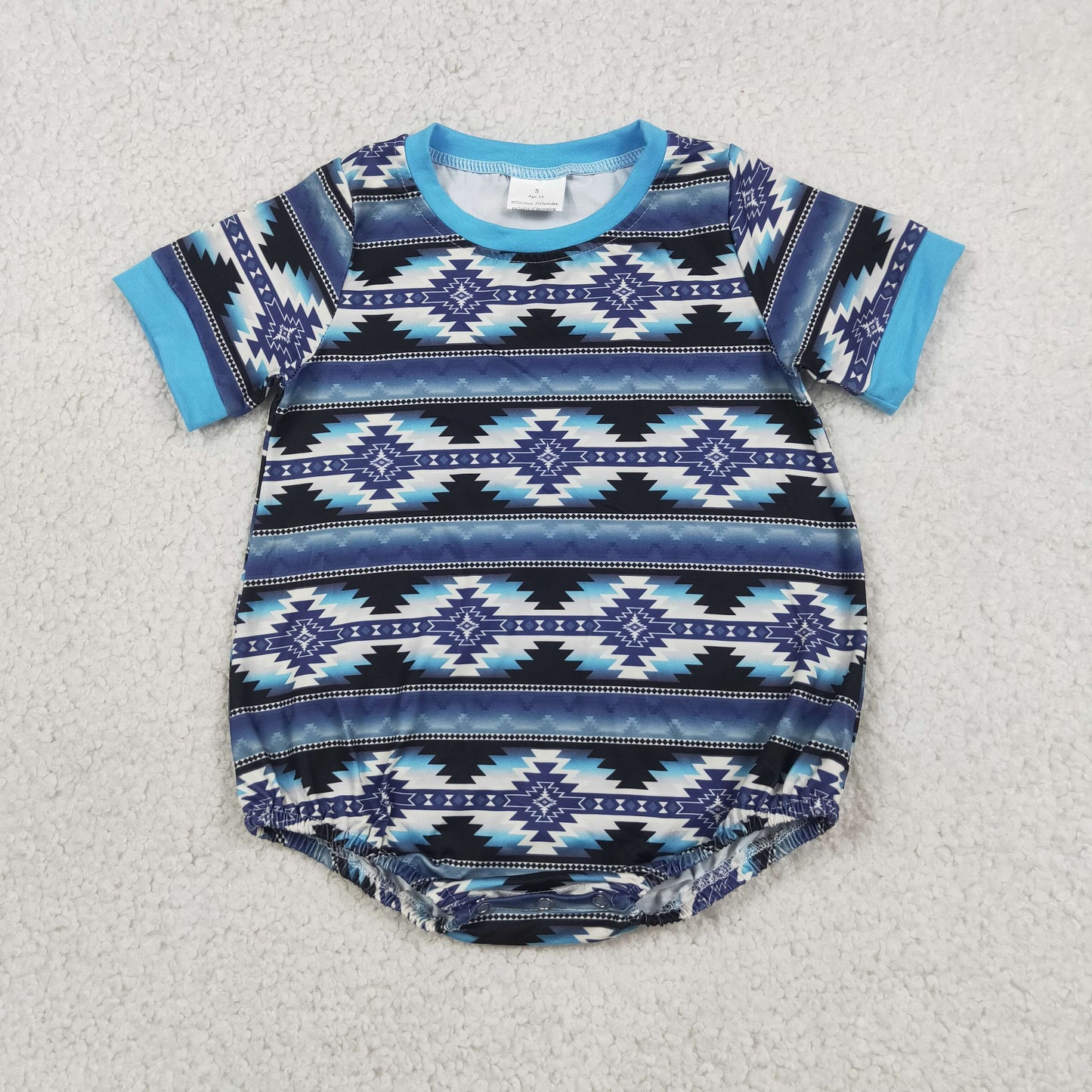 SR3709 RTS NO MOQ （In stock）Short sleeves blue black aztec baby boy western romper