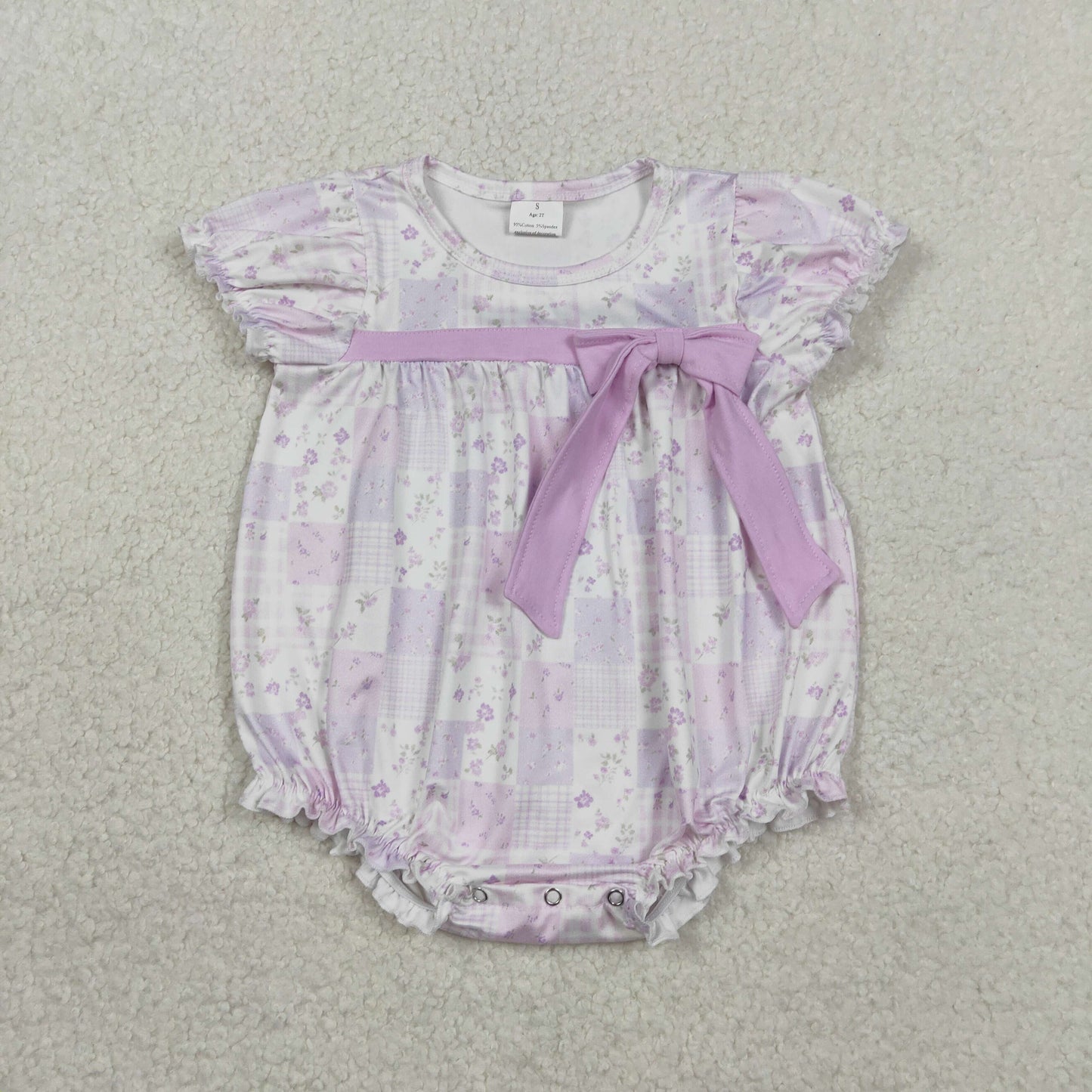 2.3 RTS NO MOQ （In stock）SR3730 Baby Girls Short Sleeve Flowers Checked Bow Top Ruffle Rompers