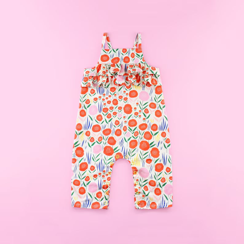 12.5 SR3748 Pre Order No moq Baby Girls Strap Colorful Flowers Ruffle Footie Rompers