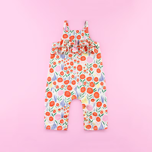 12.5 SR3748 Pre Order No moq Baby Girls Strap Colorful Flowers Ruffle Footie Rompers