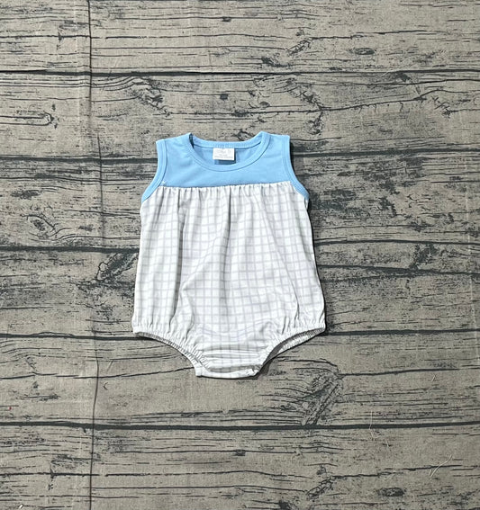 1.14 SR3751 Sample No Moq Baby Boys Sleeveless Blue Checked Rompers