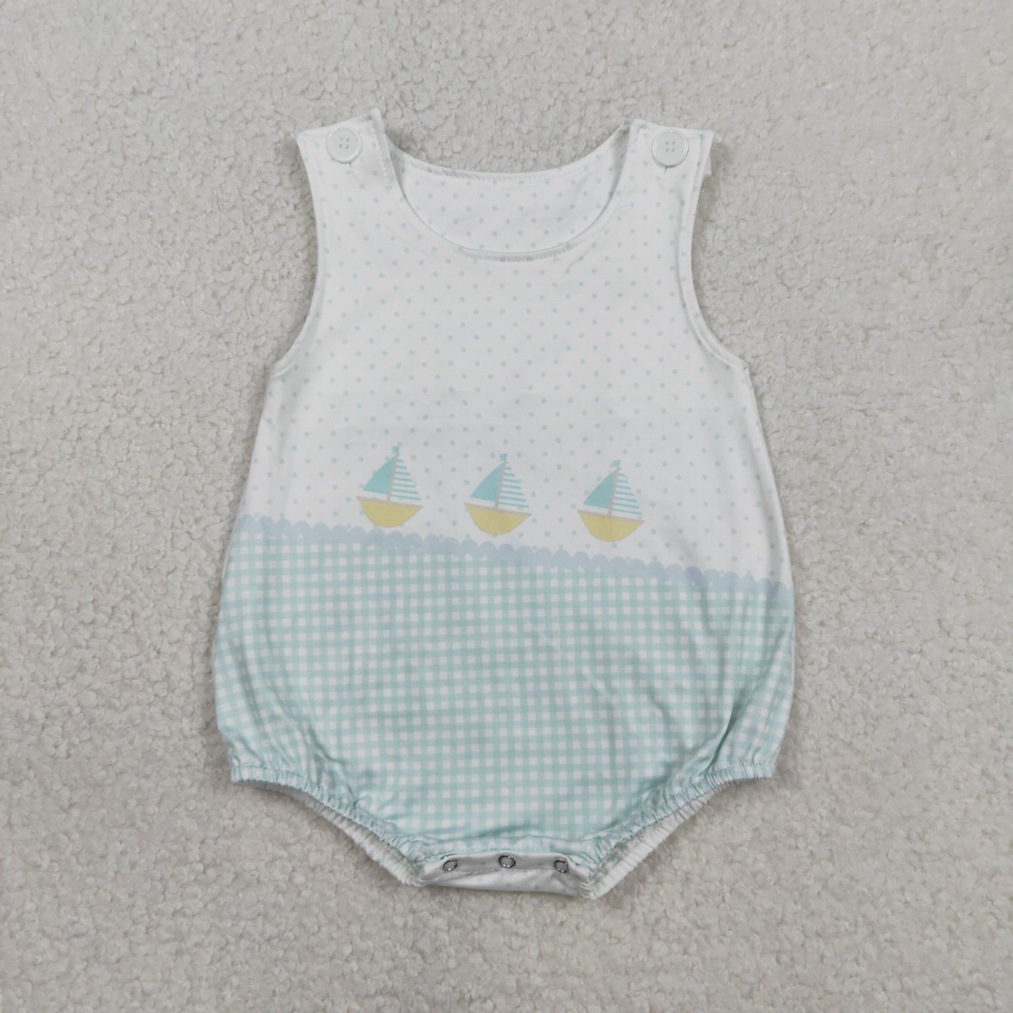 1.31 RTS NO MOQ （In stock）SR3754 Baby Boys Sleeveless Boats Polka Dots Rompers