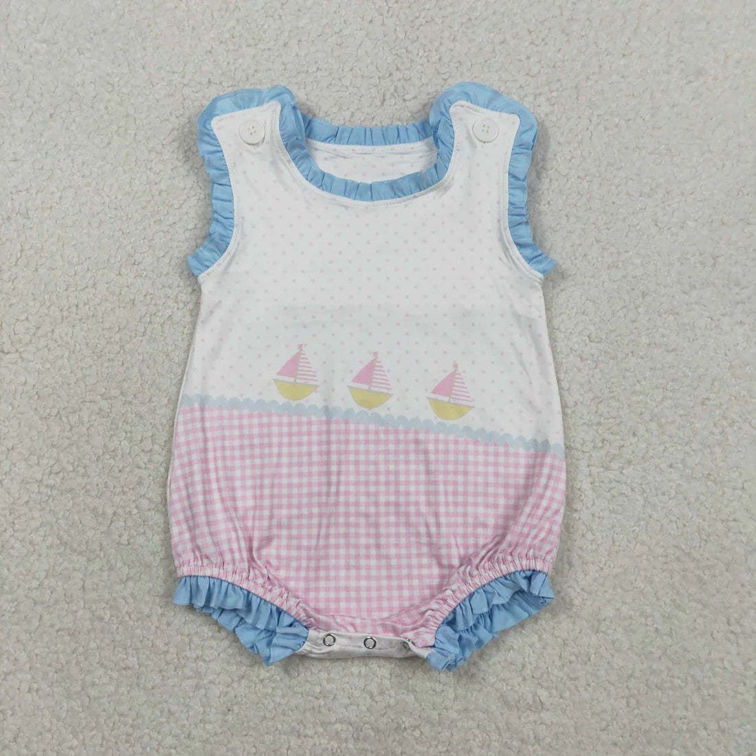 2.2 RTS Sibling Baby Boys Girls Sleeveless Boats Polka Dots Checked Rompers