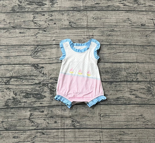 1.17 SR3755 Sample No Moq Baby Boys Sleeveless Boats Polka Dots Ruffle Rompers