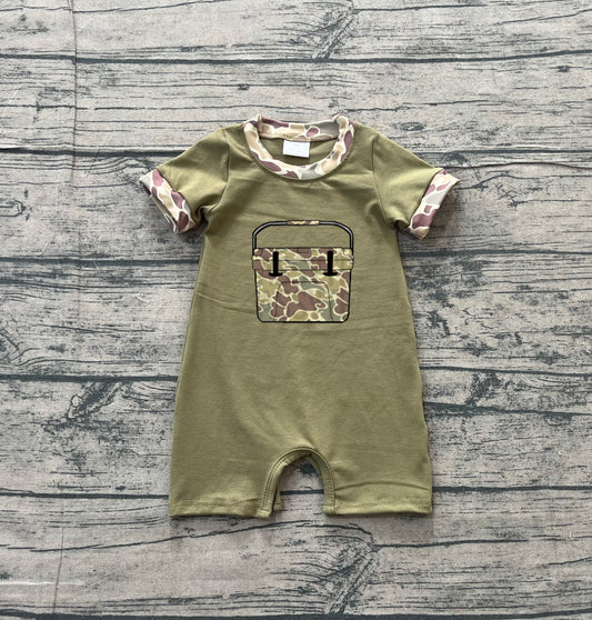 12.15 SR3761 Sample No Moq Embroidery Green Camo Boxes Baby Boys Hunting Shorts Rompers
