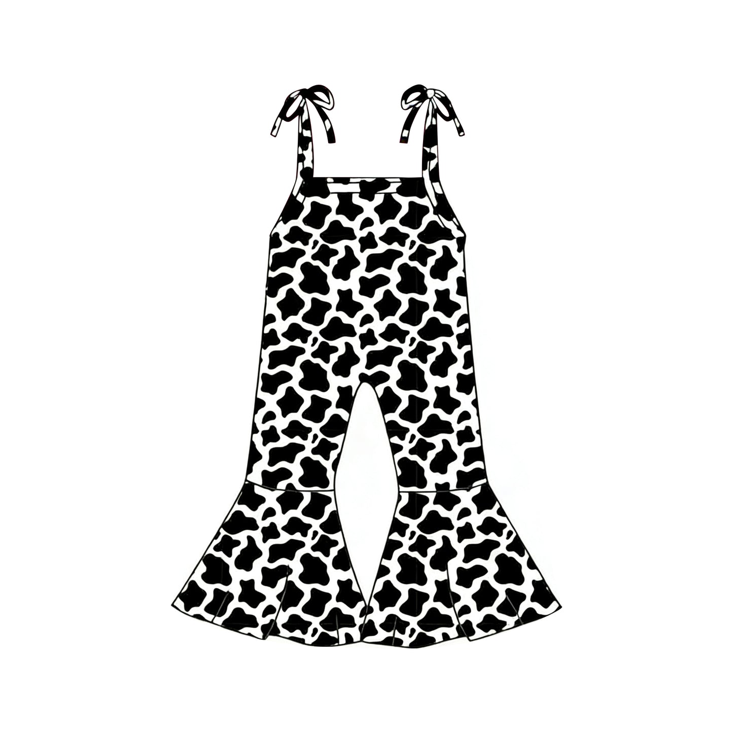 12.9 SR3774 Pre order No Moq Baby Girls Strap Cow Print Western Bell Bottom Pants Jumpsuits