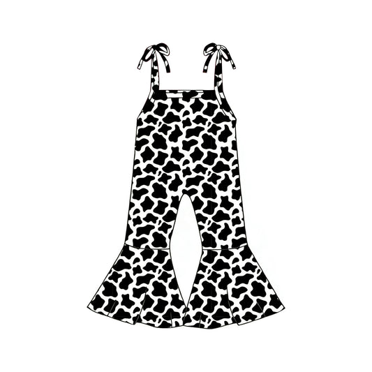 12.9 SR3774 Pre order No Moq Baby Girls Strap Cow Print Western Bell Bottom Pants Jumpsuits