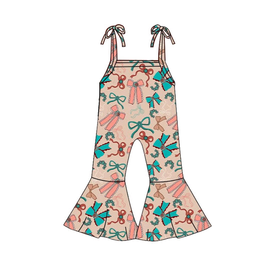 12.9 SR3775 Pre order No Moq Baby Girls Strap Turquoises Bows Western Bell Bottom Pants Jumpsuits