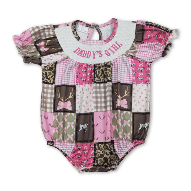 RTS Sibling Short sleeves daddy's girls smocked camo bow dresses