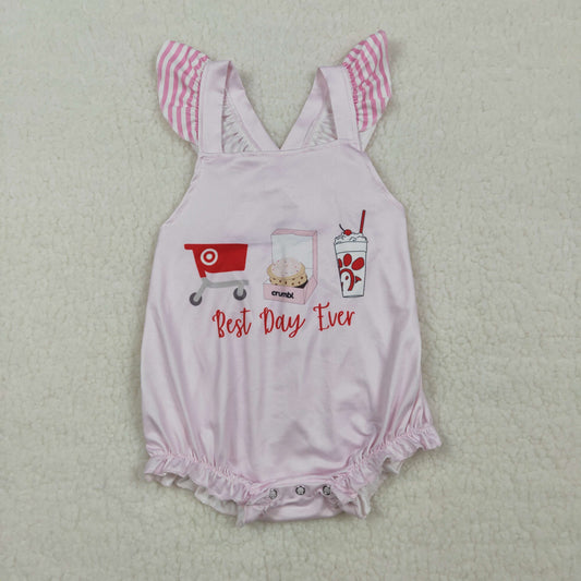 3.30 RTS NO MOQ （In stock）SR3780 Flutter sleeves best day ever chicken fries baby girl romper