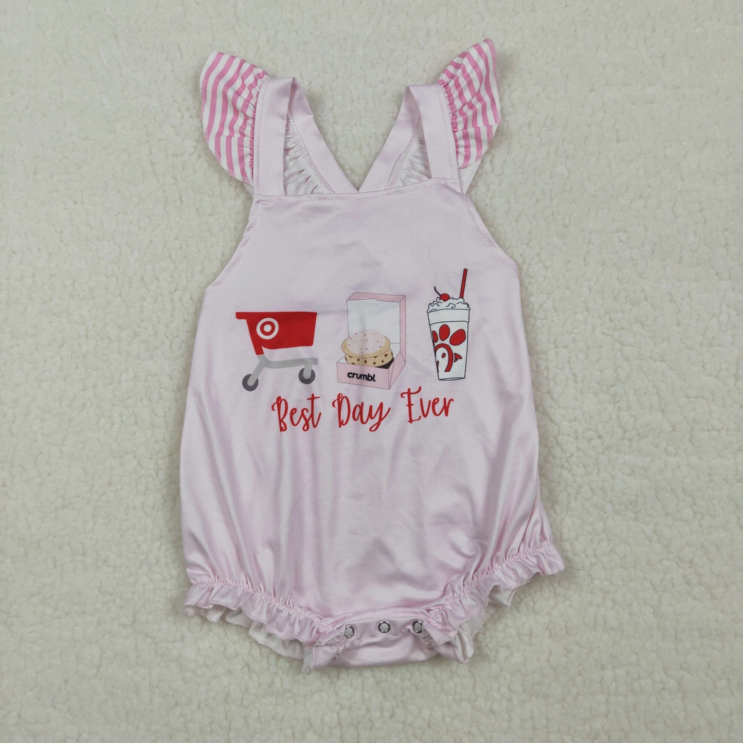 3.30 RTS Sibling Pink best day ever chicken stripe kids girls summer outfits