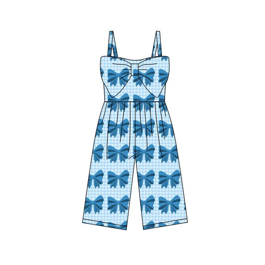 12.11 SR3786 Pre order No Moq Baby Girls Strap Blue Checked Bows Pants Jumpsuits