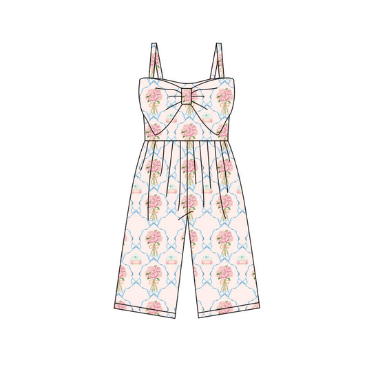 12.11 SR3788 Pre order No Moq Baby Girls Strap Bows Flowers Checked Pants Jumpsuits