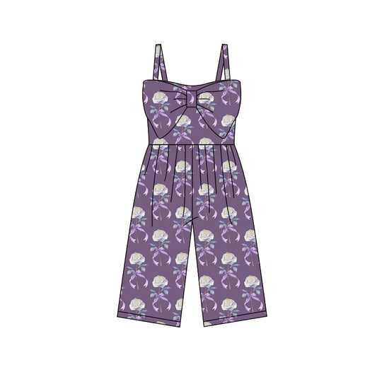 12.11 SR3789 Pre order No Moq Baby Girls Strap Purple Bows Flowers Pants Jumpsuits
