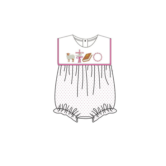 12.11 SR3801 Pre Order No moq Baby Girls Sleeveless Polka Dots Crosses Easter Ruffle Romper