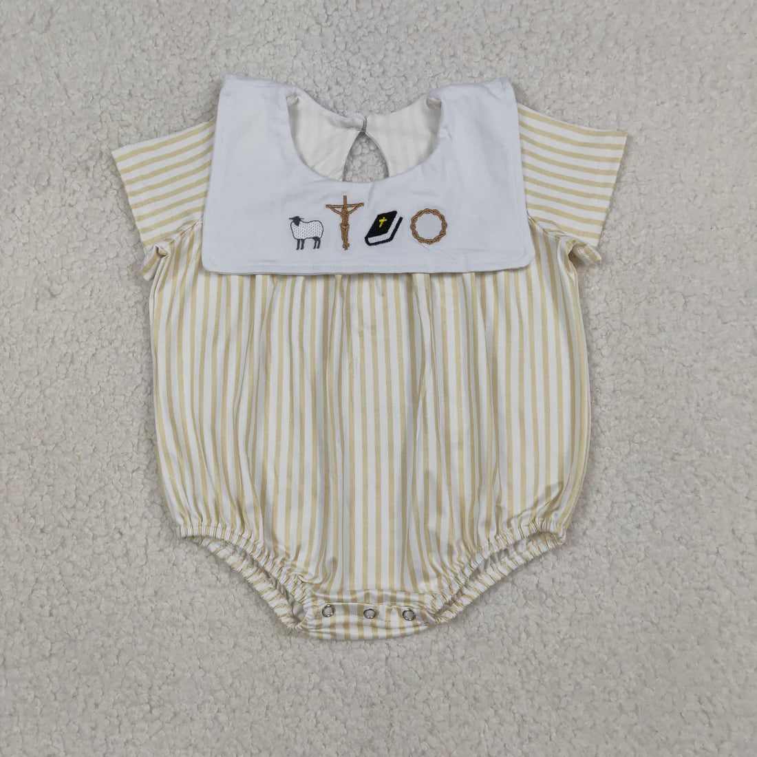 3.20 RTS Sibling Baby Kids Embroidery Cross Sheep Stripe Top Short Clothes Set Rompers