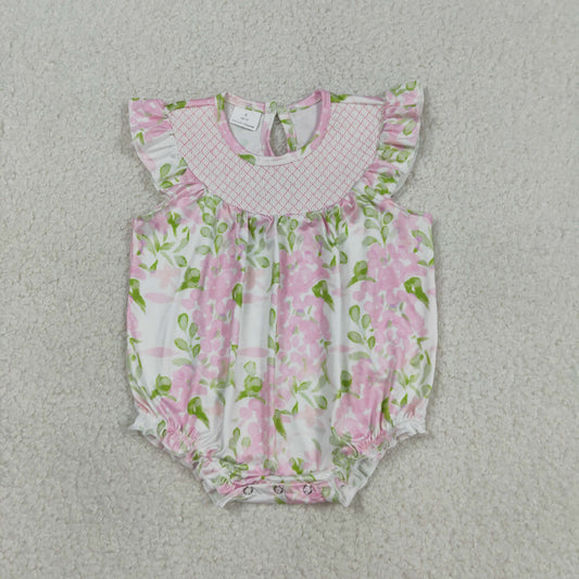 3.17 RTS NO MOQ （In stock）SR3805 Children's Fashion Romper Baby Girls Smocked Checked Colorful Flowers Ruffle Rompers