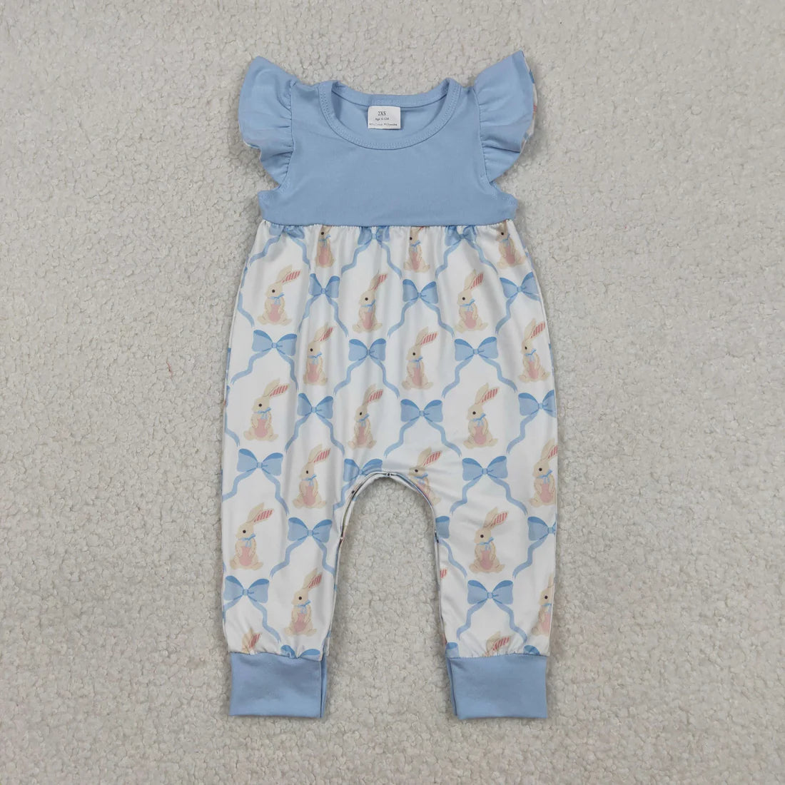 1.10 RTS Sibling Sibling Baby Girls Bows Rabbits Checked Easter Ruffle Knee Length Dress Rompers