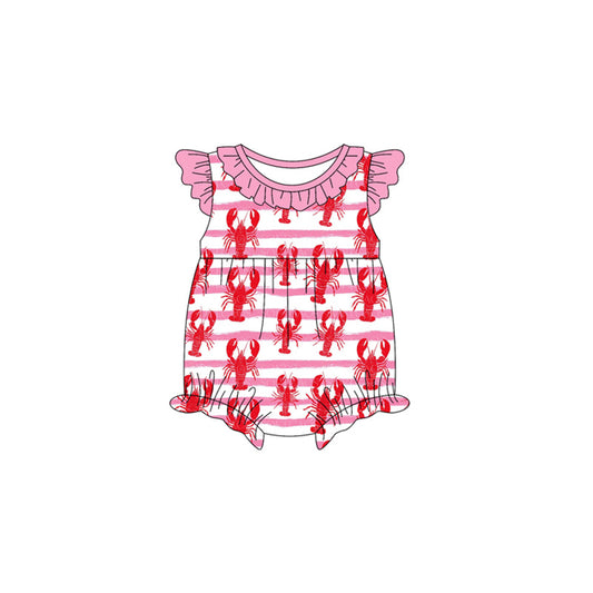 12.15 SR3809 Pre Order No moq Baby Girls Flutter Sleeve Crayfishes Stripe Ruffle Collar Rompers
