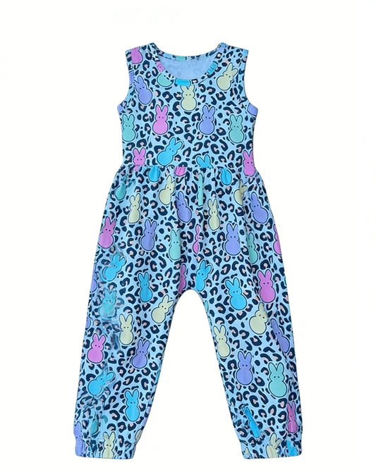 12.15 SR3811 Pre Order No moq Baby Girls Sleeveless Colorful Rabbits Leopard Easter Pant Rompers