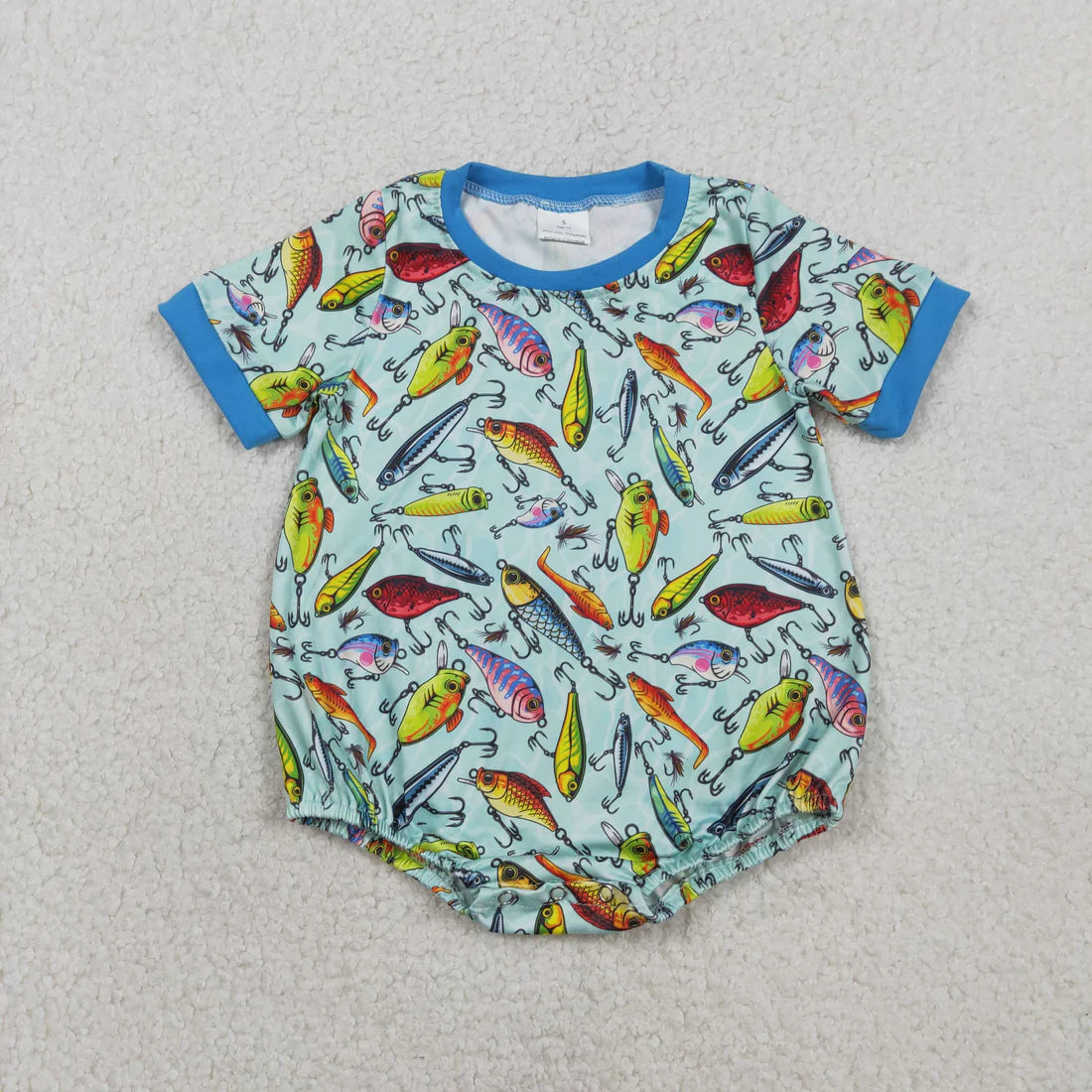 3.18 RTS Sibling Baby Boys Short Sleeve Embroidery Print Fishing Hunting Rompers