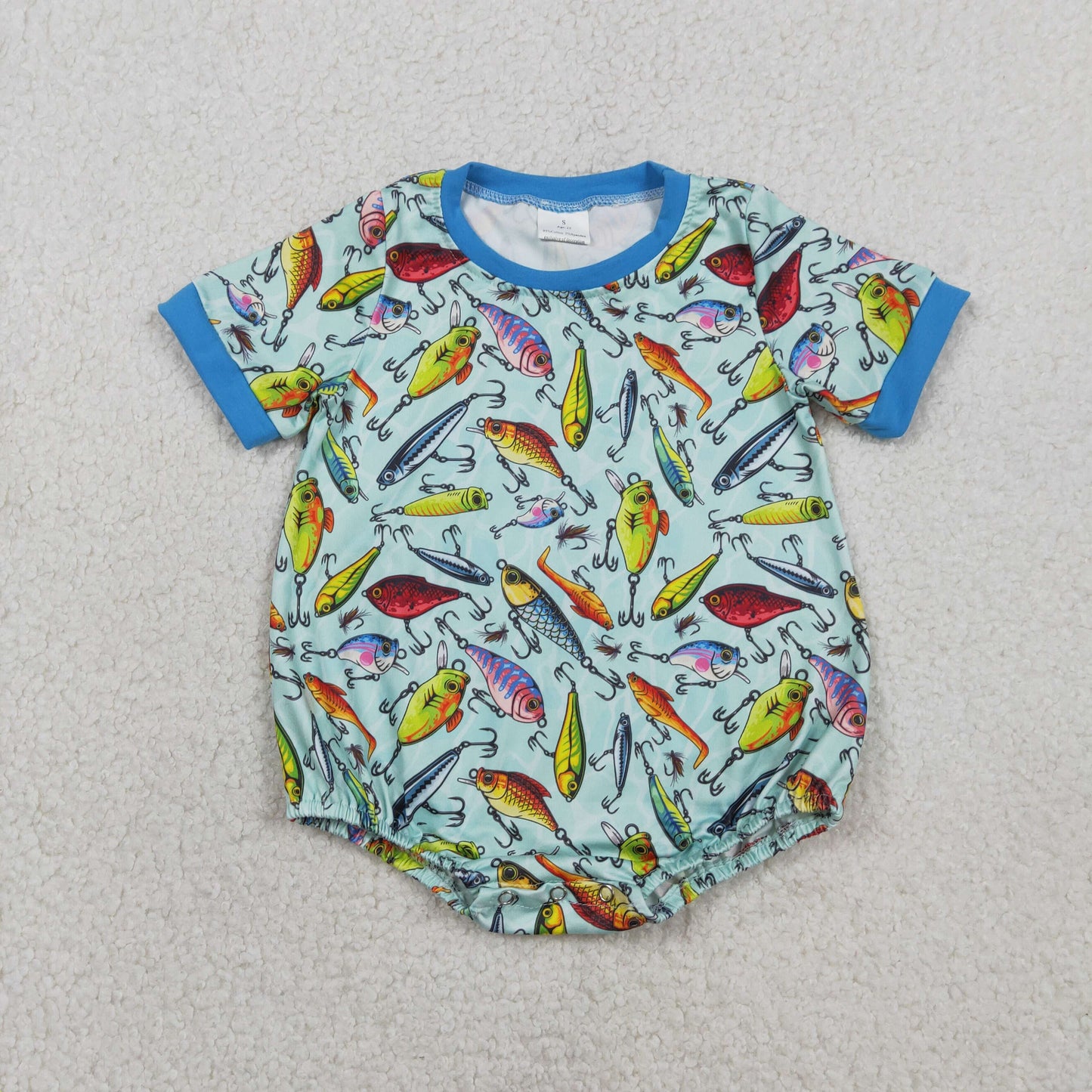 2.3 RTS NO MOQ （In stock）SR3824 Baby Boys Short Sleeve Fishing Hunting Rompers