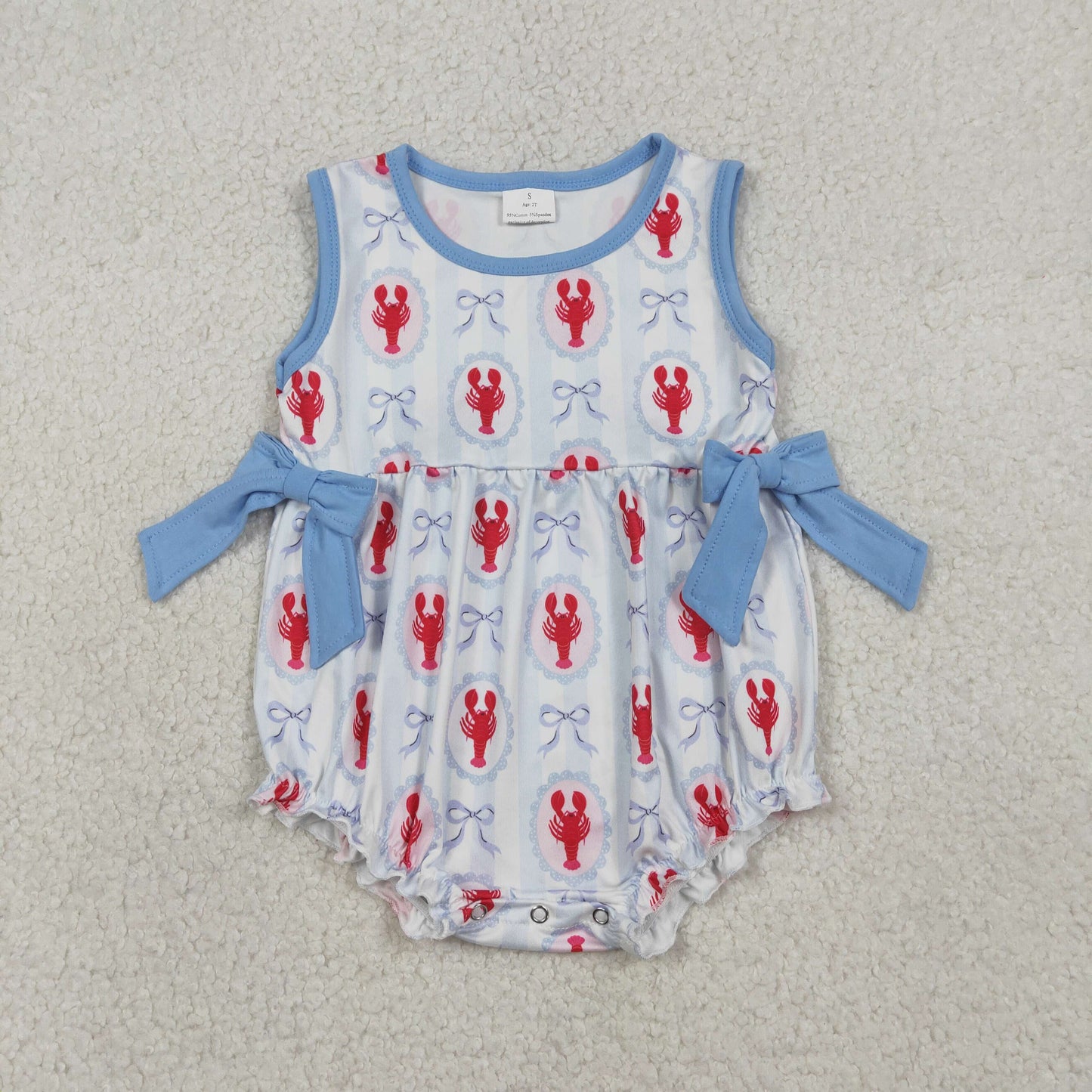 1.16 RTS NO MOQ （In stock）SR3828 Baby Girls Sleeveless Bows Crayfishes Ruffle Rompers