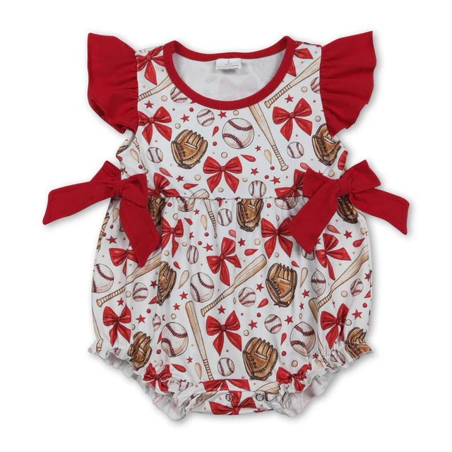 RTS Sibling Flutter sleeves bow baseball baby girls romper