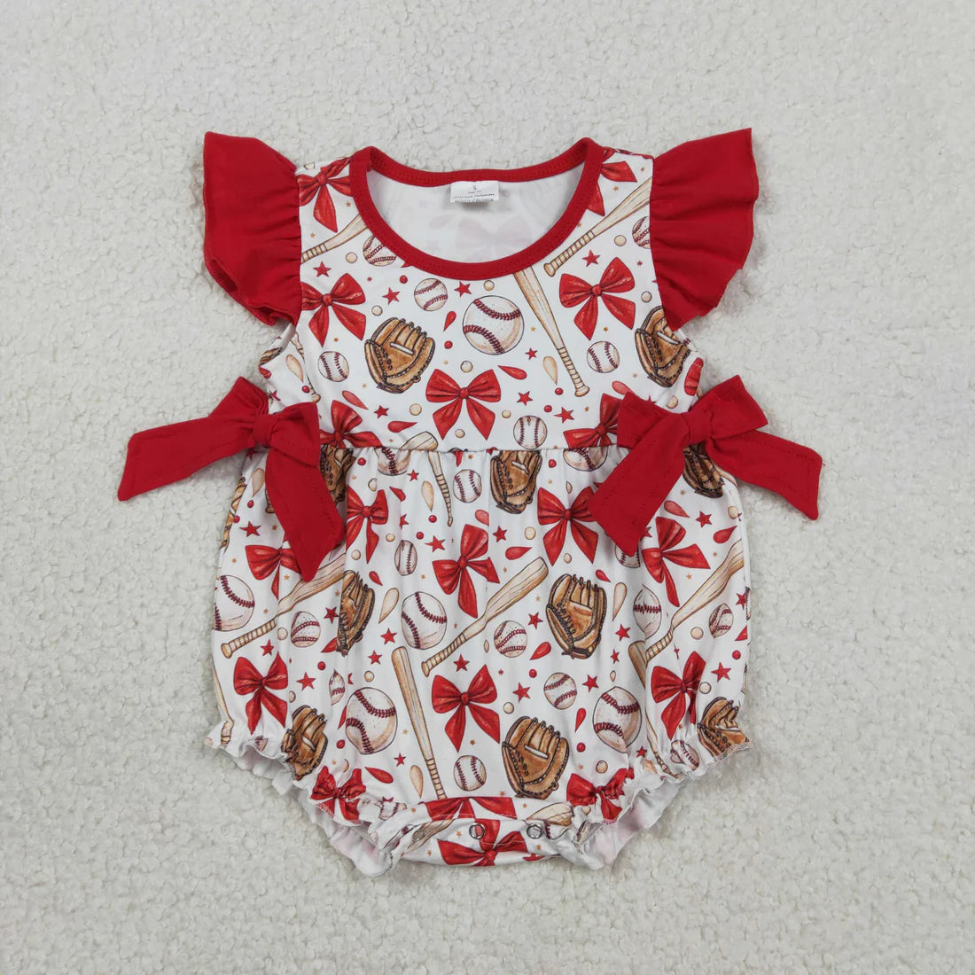 2.3 RTS Sibling Baby Girls Red Bows Baseballs Tunic Ruffle Shorts Team Clothes Set Knee Length Dress Rompers