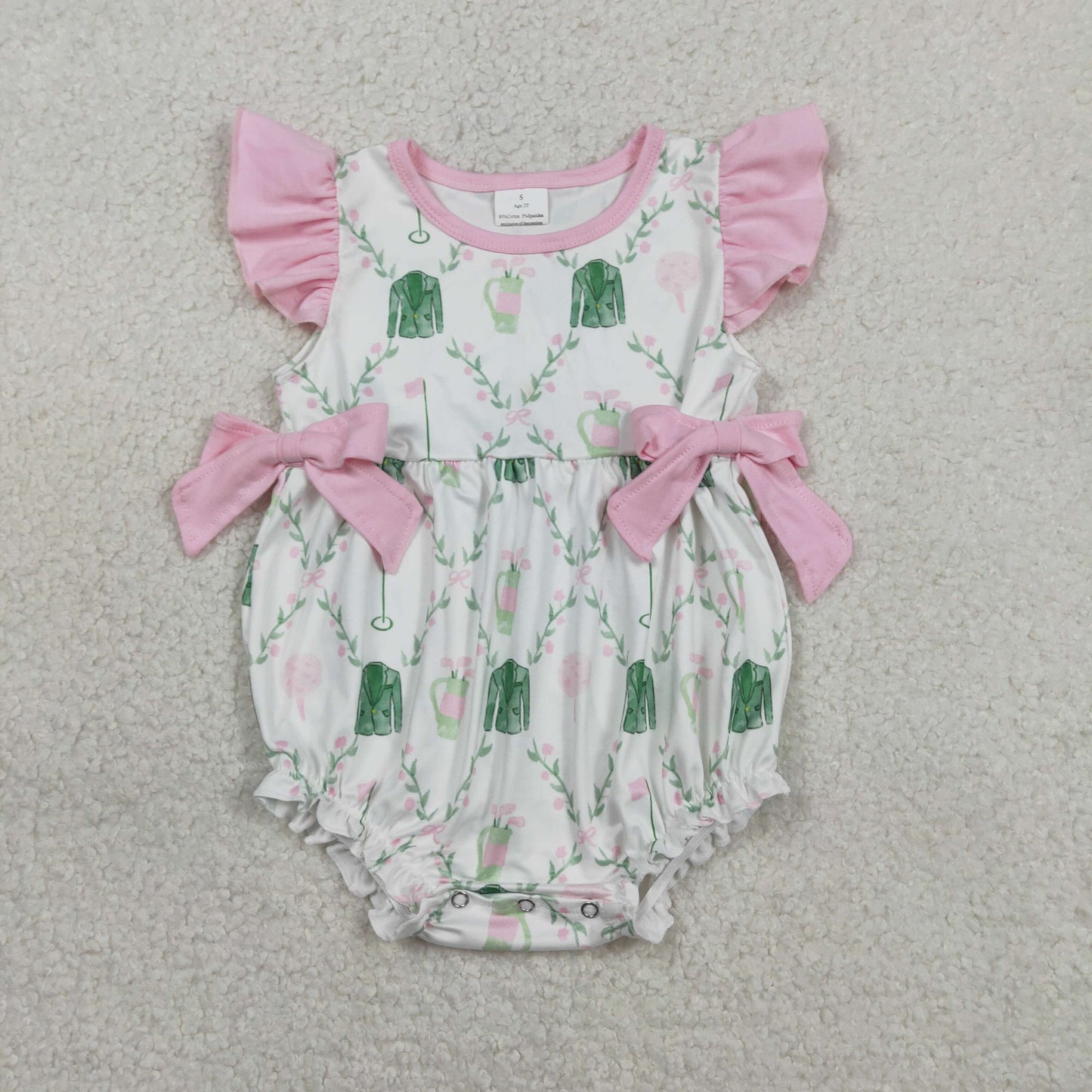 1.26 RTS NO MOQ （In stock）SR3842 Baby Girls Flutter Sleeve Flowers Golf Checked Ruffle Rompers