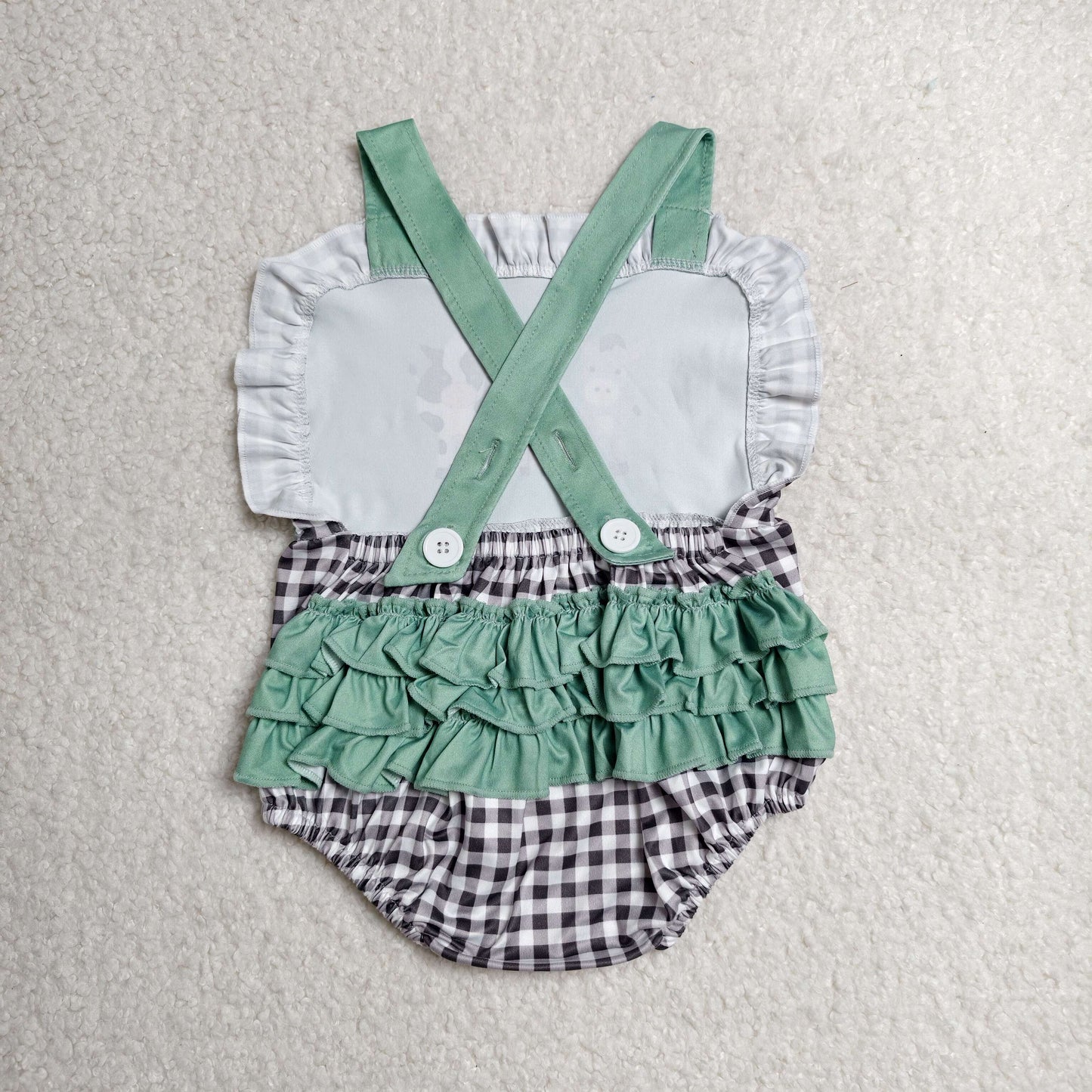 SR3866 RTS NO MOQ （In stock）Straps cow pig ruffle plaid farm baby summer romper\