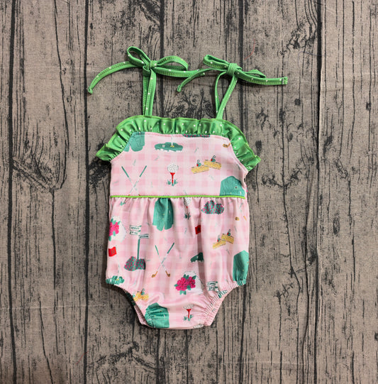 1.7 SR3868 Sample No Moq Baby Girls Strap Pink Checked Golf Flags Ruffle Rompers