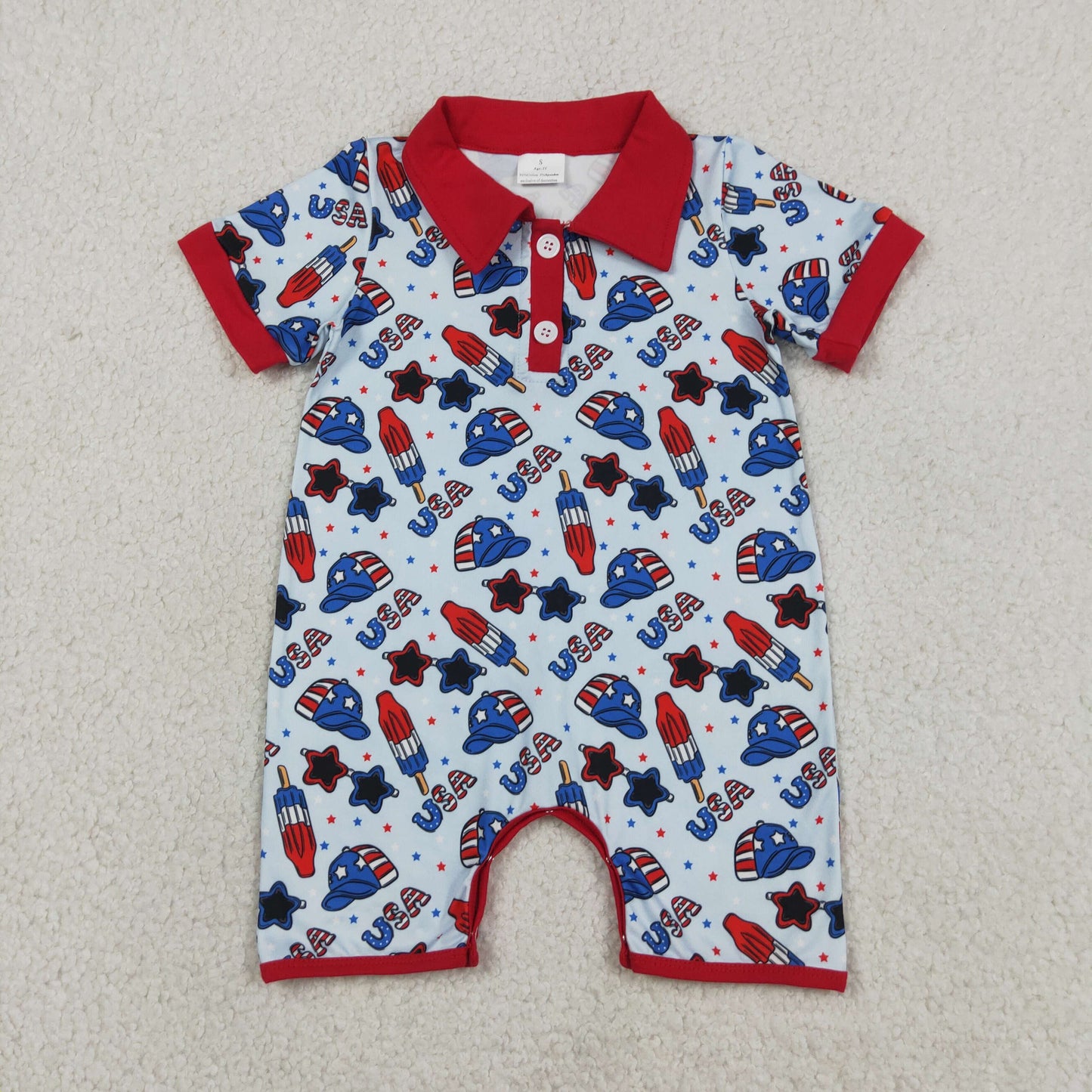 SR3874 RTS NO MOQ （In stock）Short sleeves popsicle baby boy 4th of july romper