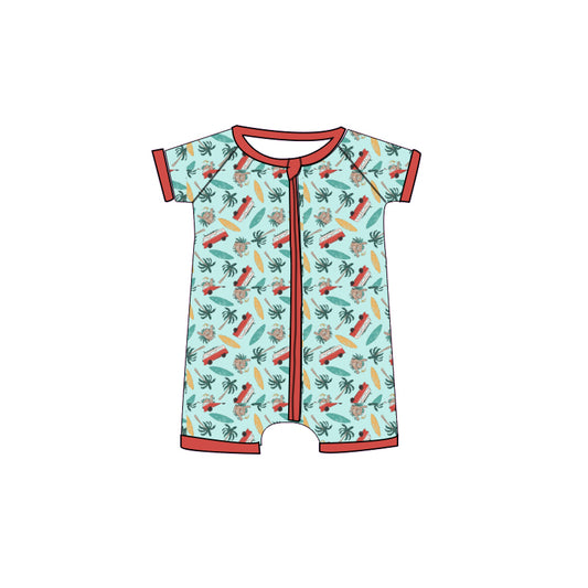 1.5 SR3879 Pre Order No moq Baby Boys Short Sleeve Bus Beach Zipper Rompers