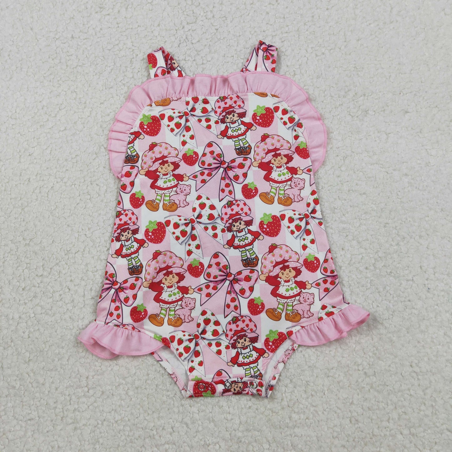 3.31 RTS Sibling Baby Strawberry Girls Bows Tunic Ruffle Short Clothes Set Back Bow Rompers