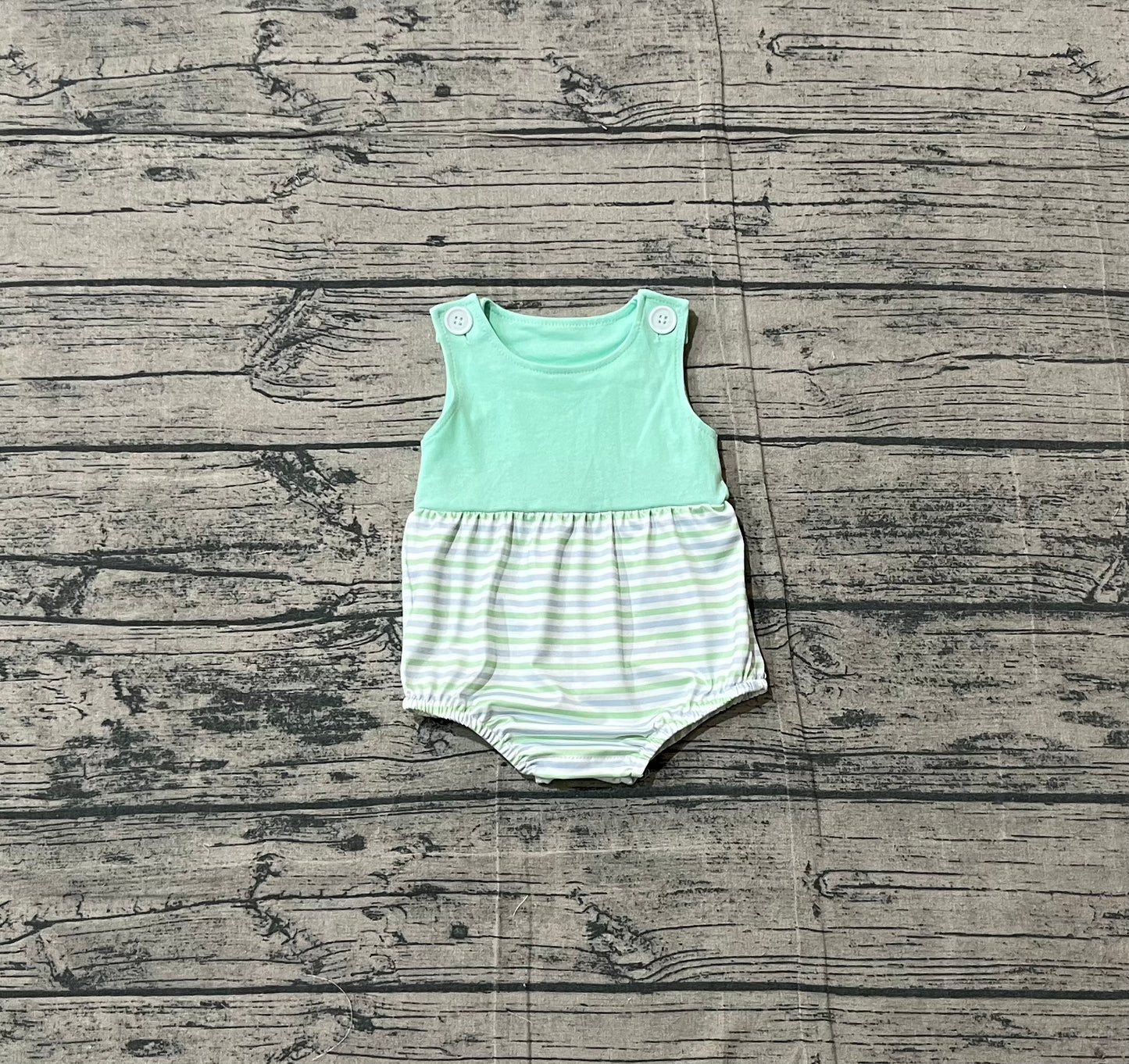 1.17 SR3894 Sample No Moq Baby Boys Sleeveless Green Stripe Rompers