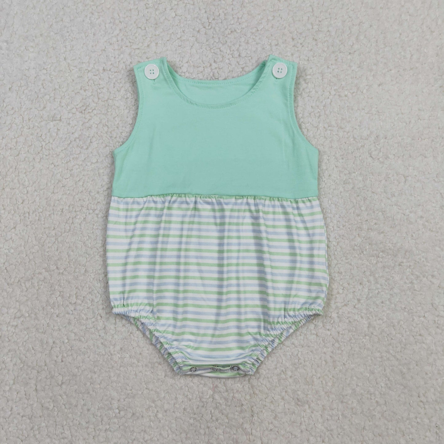 3.3 RTS NO MOQ （In stock）SR3894 Children's Fashion Romper Baby Boys Sleeveless Green Stripe Rompers