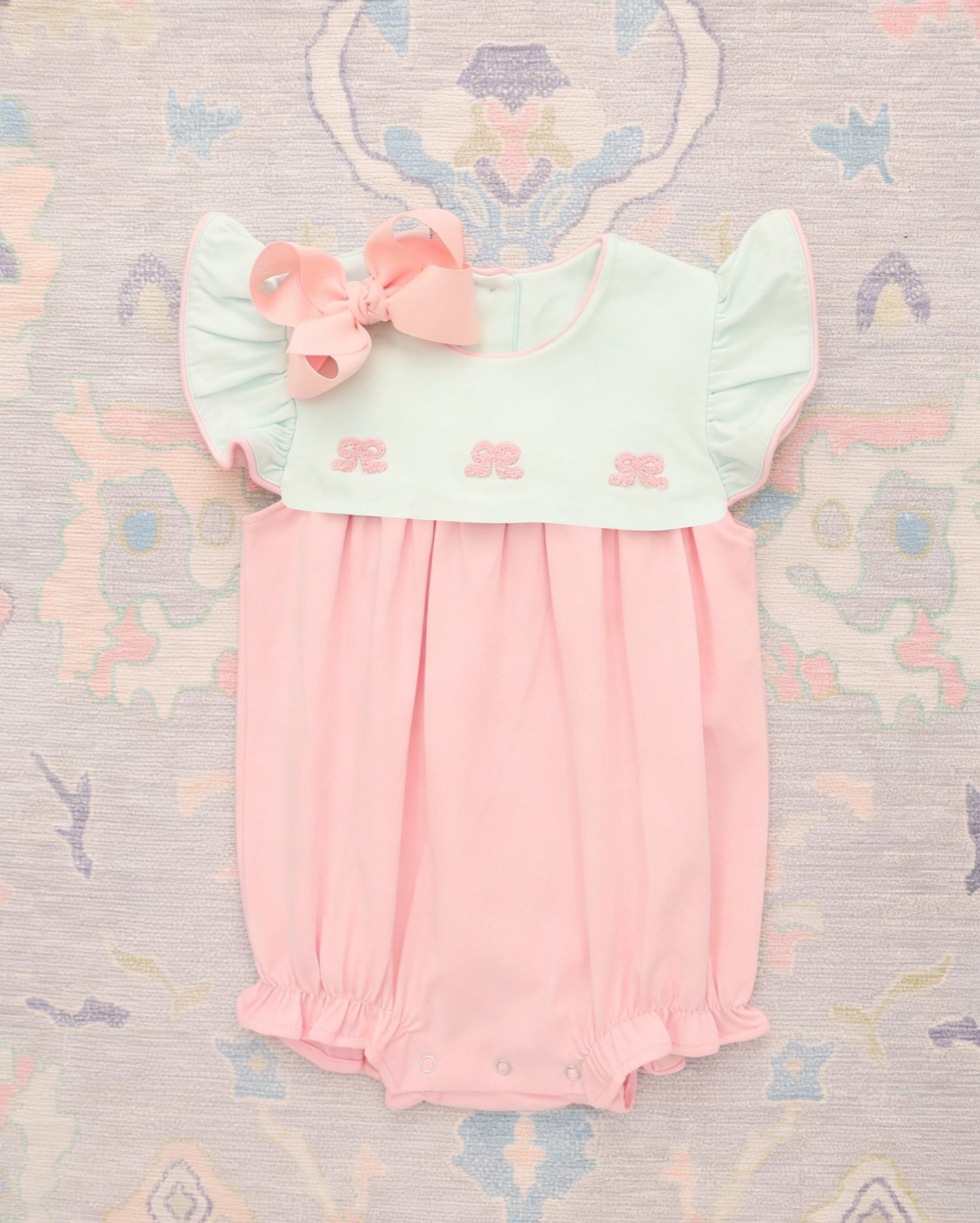 1.5 SR3895 Pre Order No moq Baby Girls Flutter Sleeve Pink Bows Ruffle Rompers