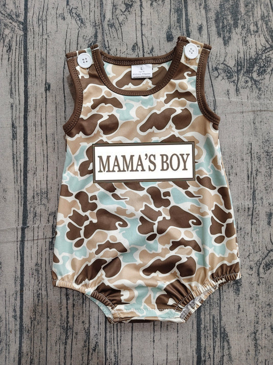 4.10 SR3907 Sample No Moq Embroidery Mama's Boy Sleeveless Southern Khaki Camo Rompers