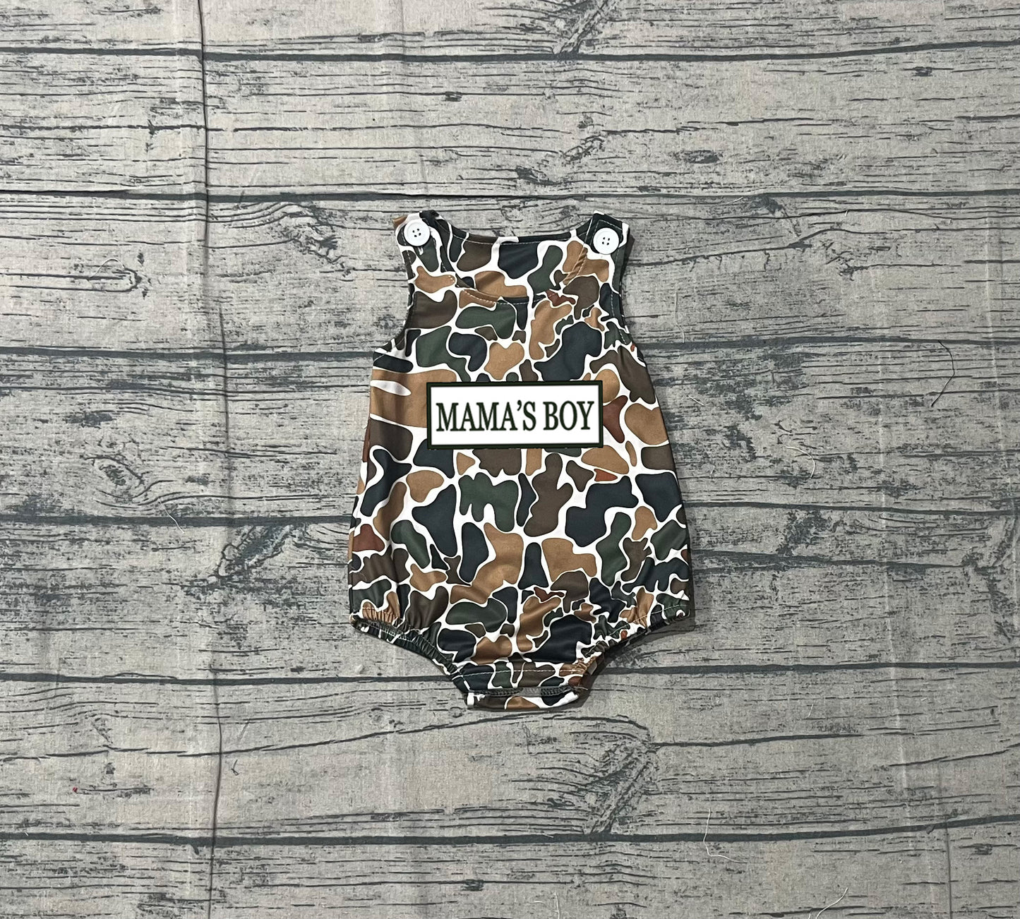 1.14 SR3908 Sample No Moq Embroidery Mama's Boy Sleeveless Southern Dark Brown Camo Rompers