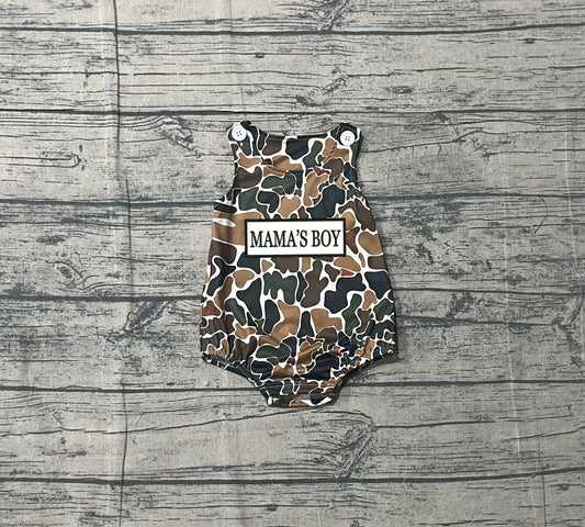 1.14 SR3908 Sample No Moq Embroidery Mama's Boy Sleeveless Southern Dark Brown Camo Rompers