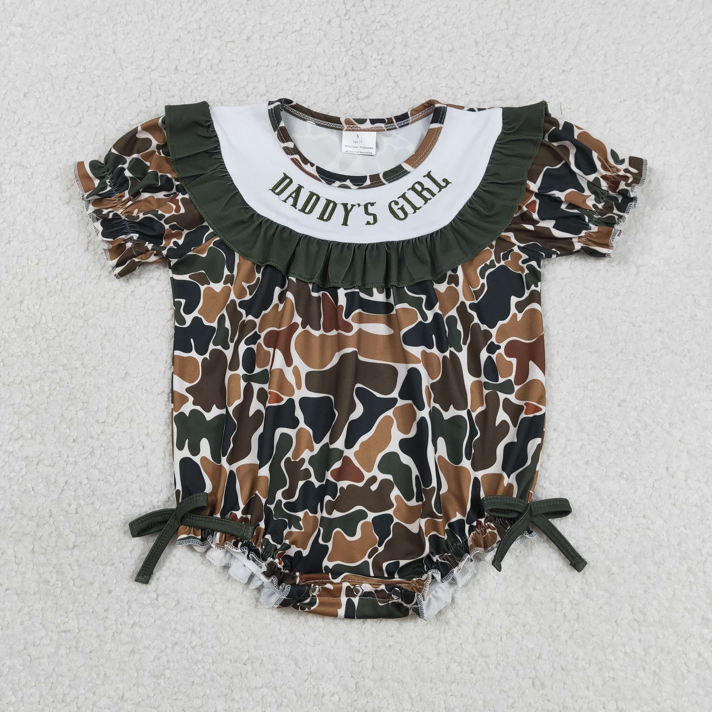 3.16 RTS NO MOQ （In stock）SR3916 Children's Fashion Romper Embroidery Daddy's Girls Southern Dark Brown Camo Ruffle Rompers