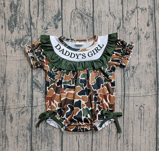 1.15 SR3916 Sample No Moq Embroidery Daddy's Girl Baby Girls Southern Dark Brown Camo Bows Ruffle Rompers